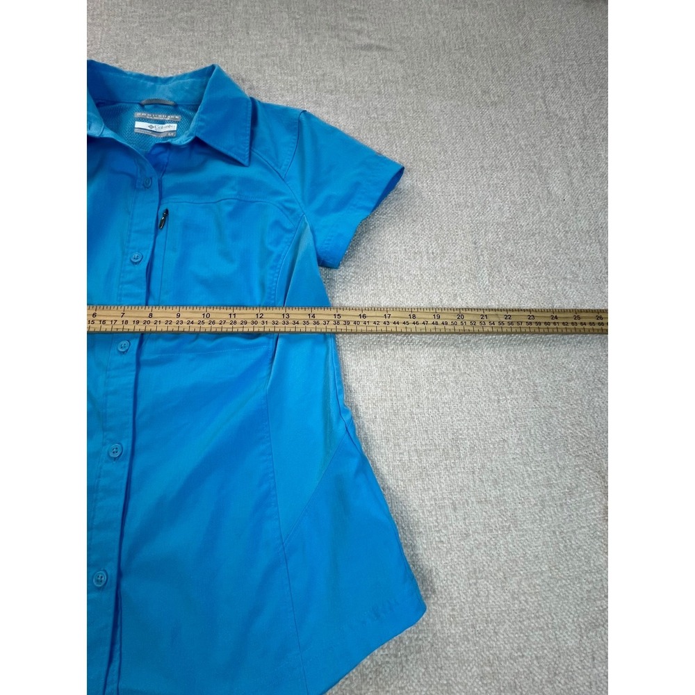 Columbia Women's Short Sleeve Button-Down Shirt in Bright Teal Blue - Picture 2 of 5